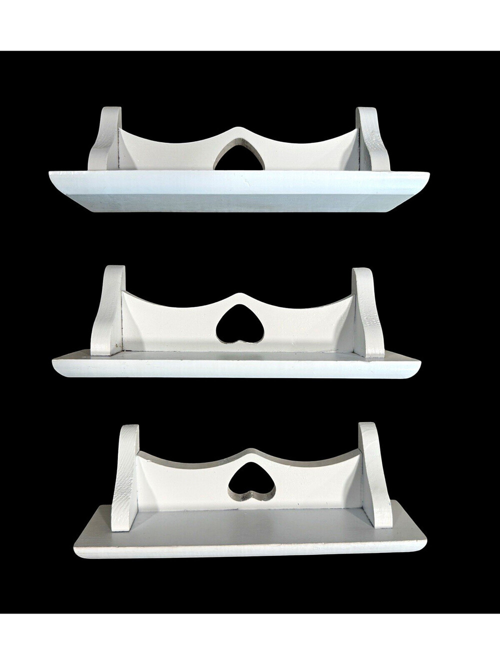 White Painted Wood Wall Shelves, Heart Cutout, Wall Mounted, Rectangle Miniature